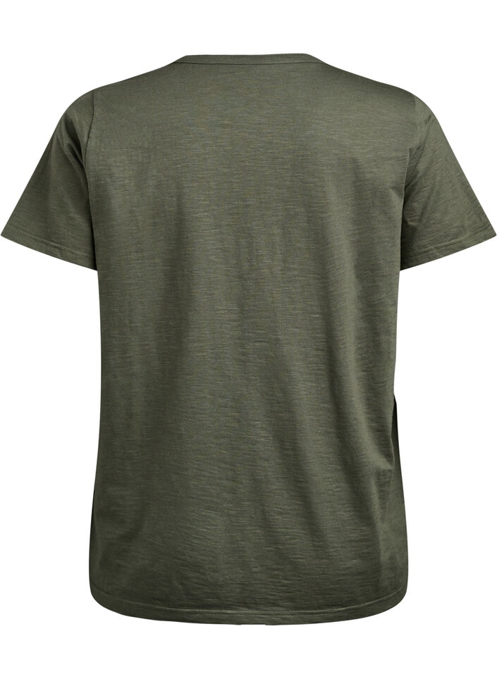 T-skjorte med knappdetalj, Gr&oslash;nn, Packshot image number 1