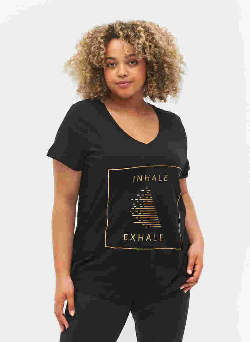 T-skjorte med trykk i bomull til trening , Black w. inhale logo, Model