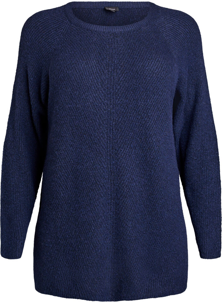Strikkegenser med diagonalt m&oslash;nster og raglanermer, Bl&aring;, Packshot image number 0