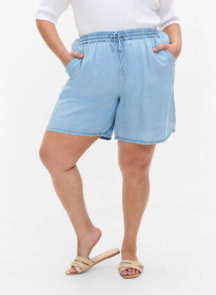 Løse shorts med knyting og lommer, Light blue denim, Model image number 1