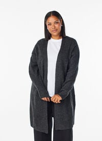 FLASH - Lang ribbestrikket cardigan med åpen front, Grå FLASH - Lang ribbestrikket cardigan med åpen front, Grå, Model