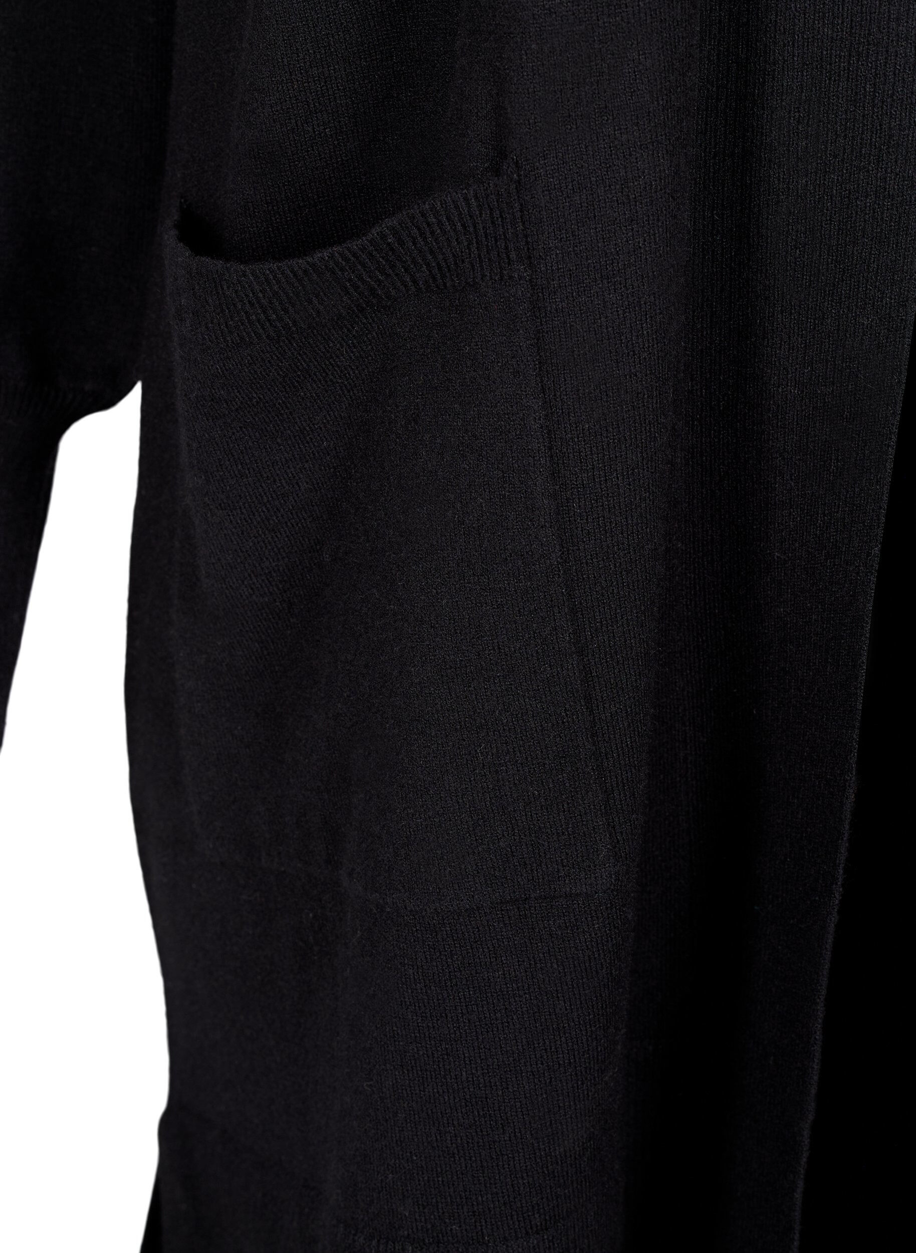 Zizzi Lang strikket cardigan med lommer, Black, Packshot image number 3