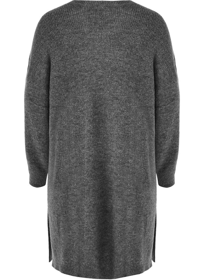 Ribbestrikket kjole med lange ermer, Dark Grey Black Mel., Packshot image number 1