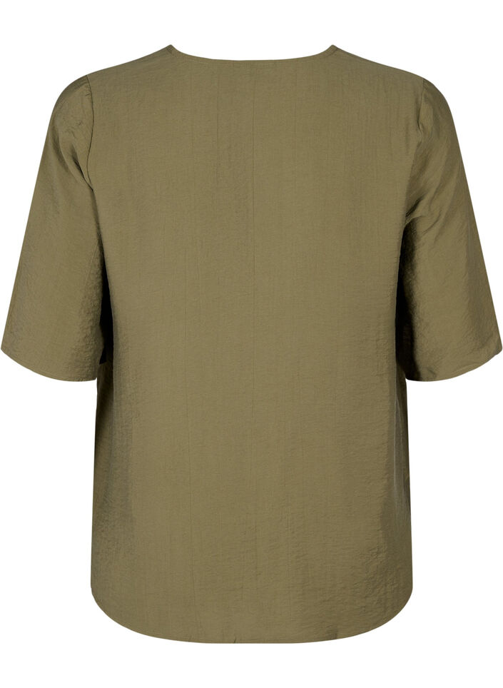 Viskosebluse med V-hals og broderidetaljer, Grønn, Packshot image number 1
