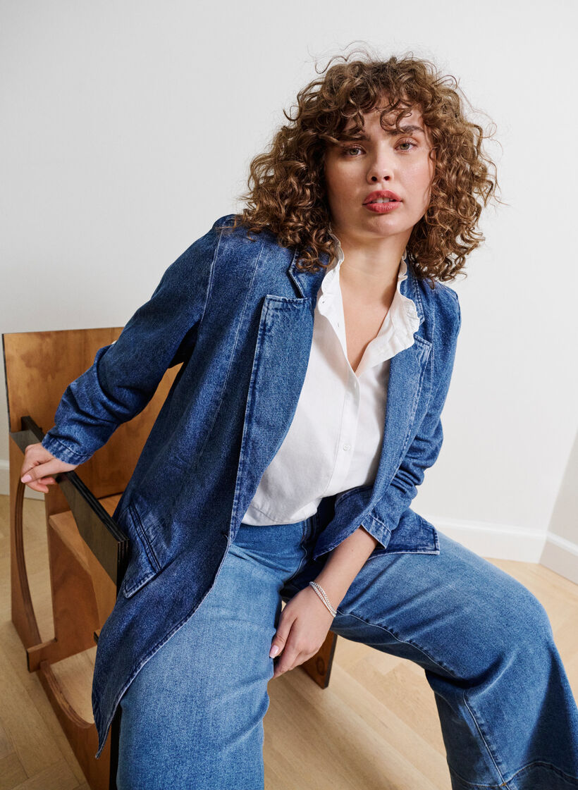 Denimblazer med lommer, Blue Denim, Image image number 0