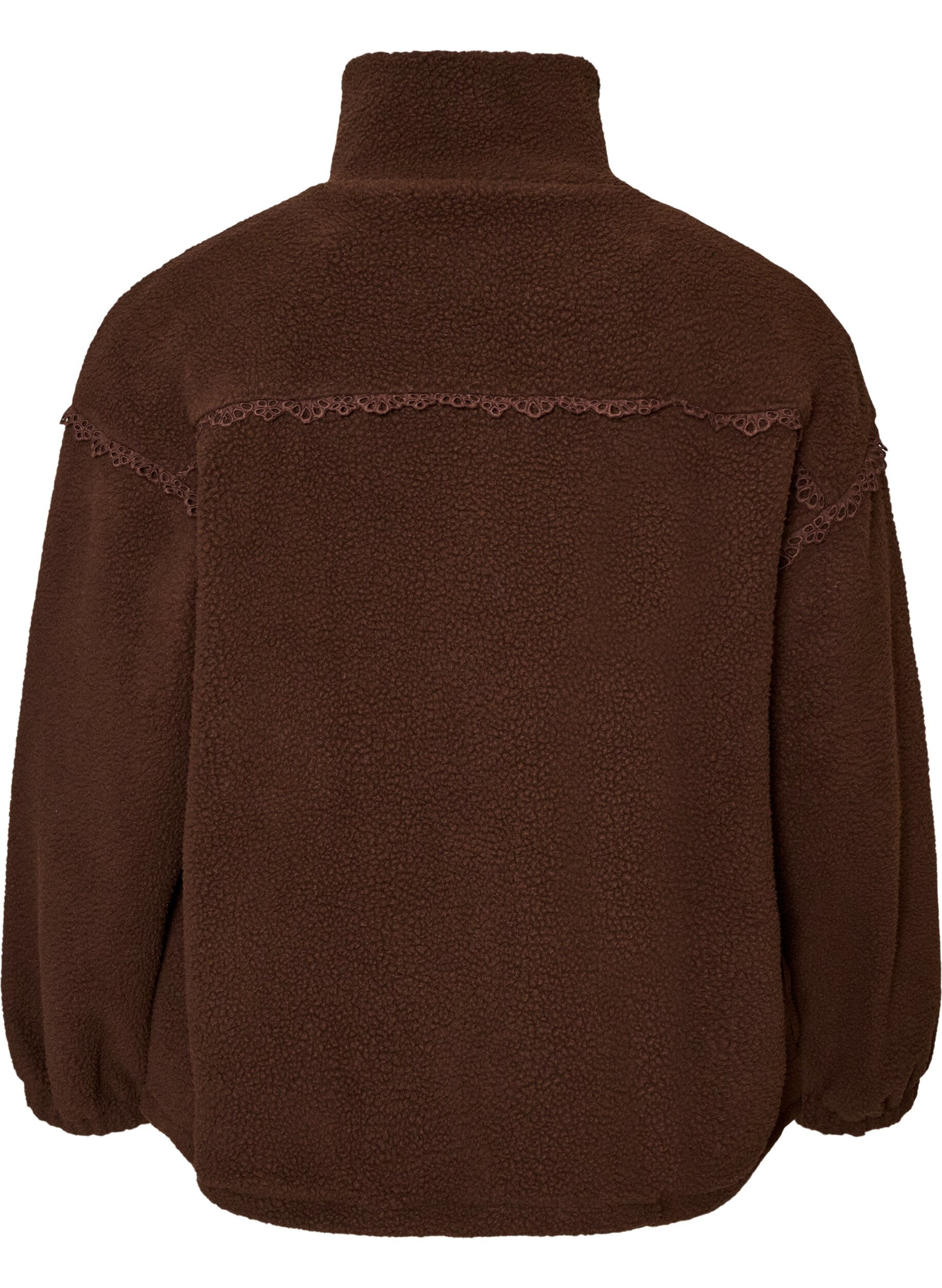 ZizziTeddyjakke med brodert kant i hullm&oslash;nster og h&oslash;y hals, Brun, Packshot image number 1