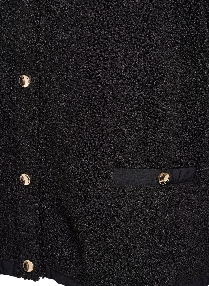 Teddy cardigan med gullfargede knapper, Svart, Packshot image number 3