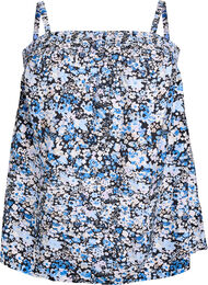 Topp i viskose med smale stropper, Black Blue Flower