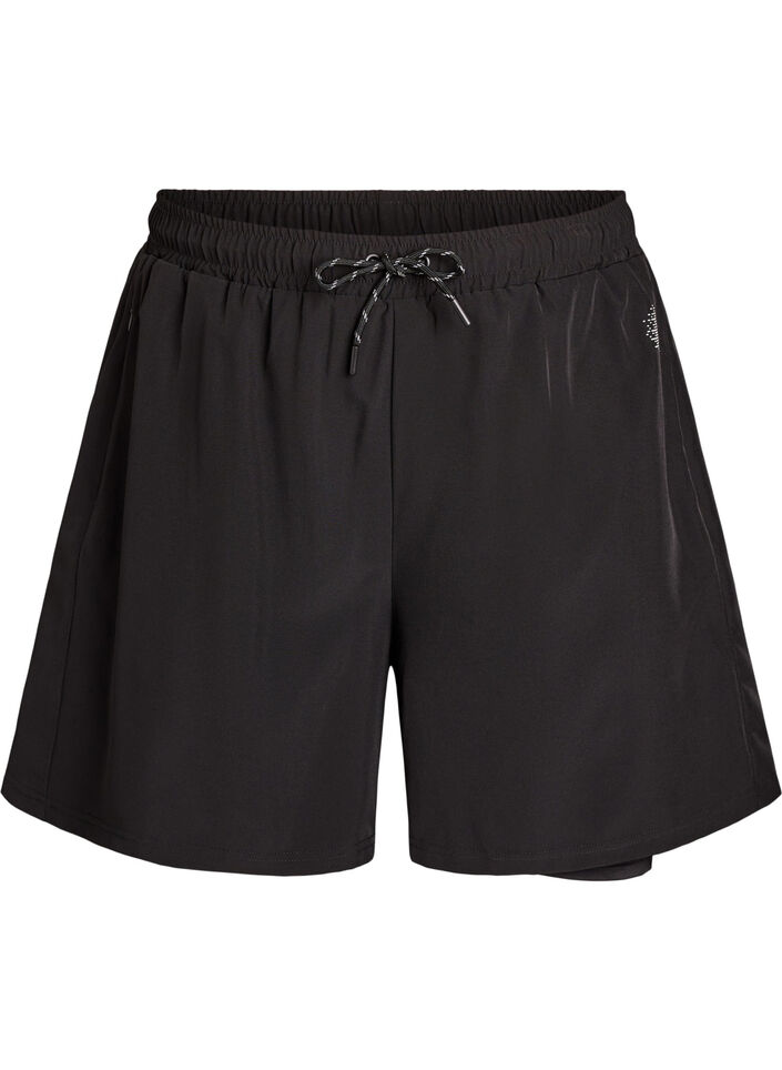 Treningsshorts med innershorts og en lomme til telefonen, Svart, Packshot image number 0