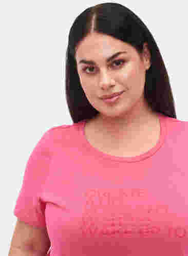 T-skjorte i bomull med trykk og korte ermer, Hot Pink Create, Model image number 2