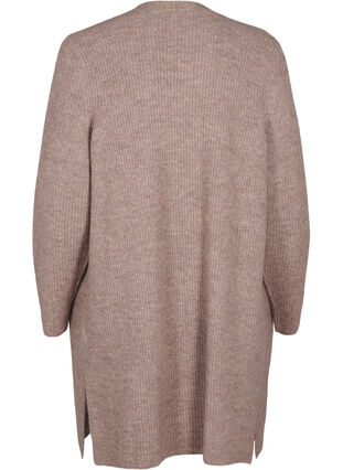 Zizzi FLASH - Ribbestrikket cardigan med splitter, Brown Lentil Melange, Packshot image number 1