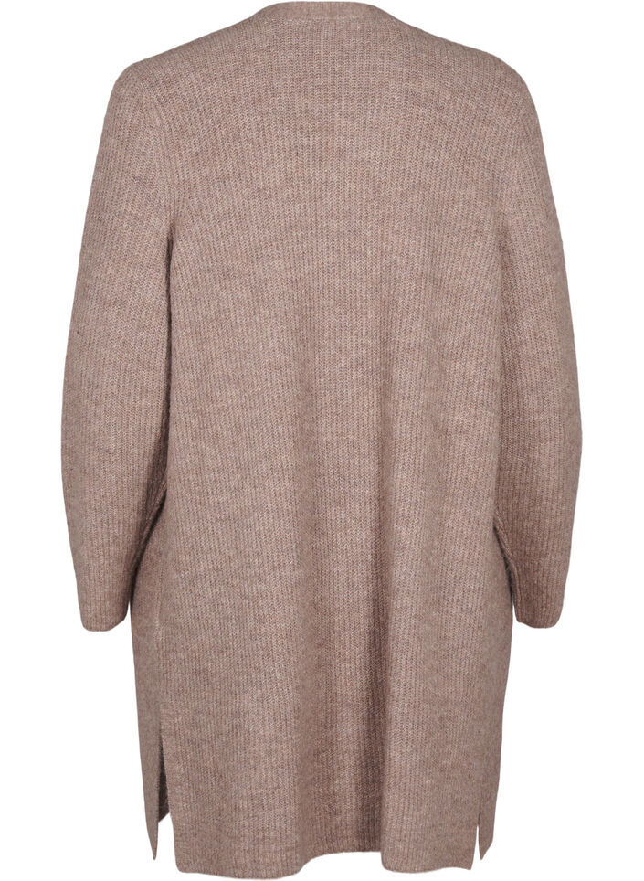 FLASH - Ribbestrikket cardigan med splitter, Brown Lentil Melange, Packshot image number 1