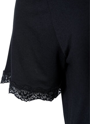 Kortermet nattkjole i viskose med blondekanter, Black, Packshot image number 2