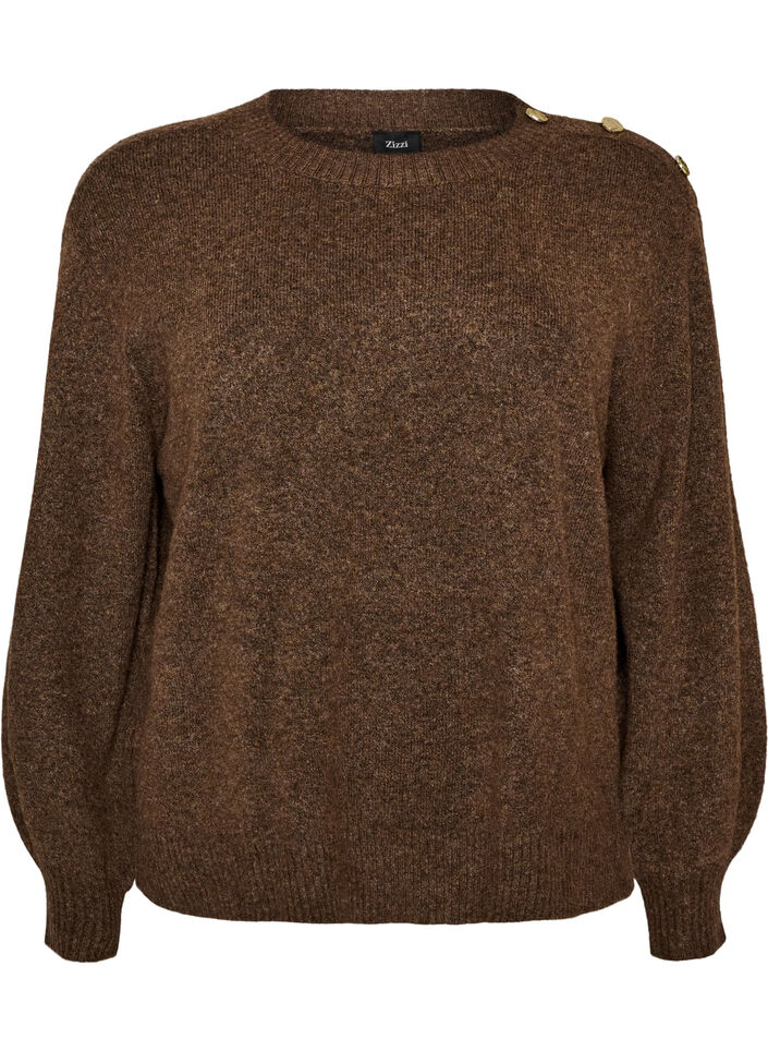 Strikket bluse med knappdetalj, Brun, Packshot image number 0