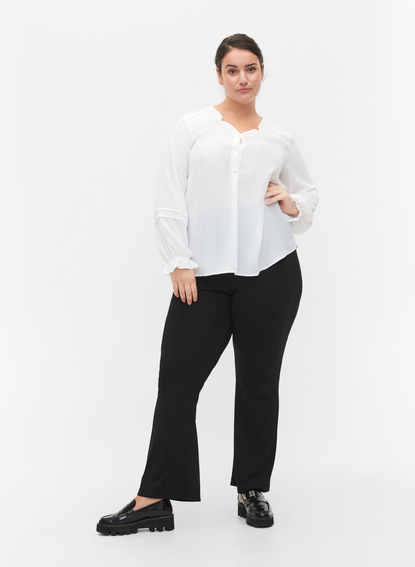 Bluse med lange ermer og knappelukking, Bright White, Model image number 3