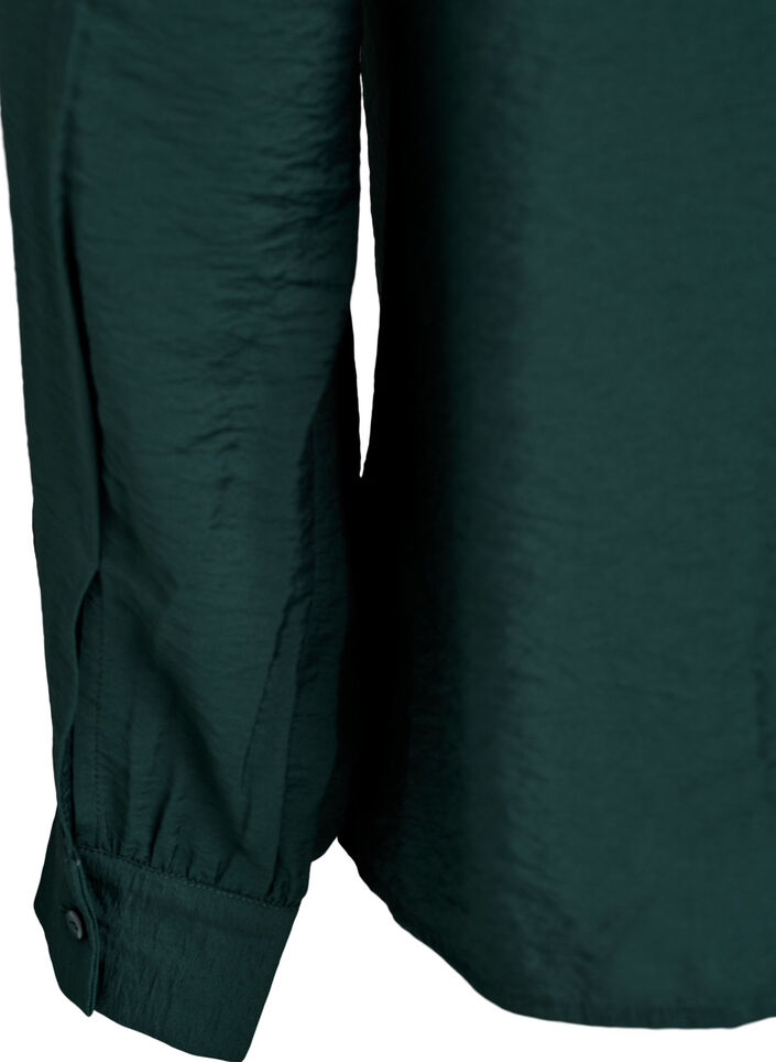 Bluse med V-hals og broderte bånd, Grønn, Packshot image number 3