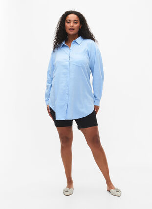 Lang skjorte i lin og viskoseblanding, Chambray Blue, Model image number 2
