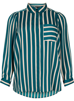 Stripete skjorte med lange ermer, Green Stripe, Packshot image number 0