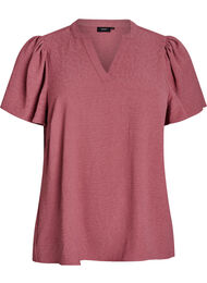 Bluse med korte volangermer og V-hals, Mesa Rose