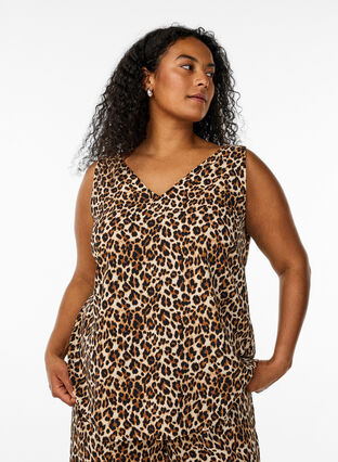 Zizzi Topp med trykk og V-hals, Brun, Model image number 0