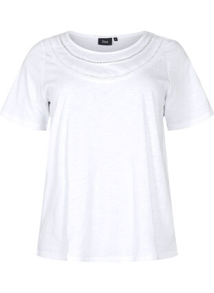 T-skjorte av bomull med blondekant, Bright White, Packshot image number 0