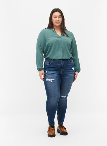 Ripped Amy jeans med super slim fit, Blue denim, Model image number 0
