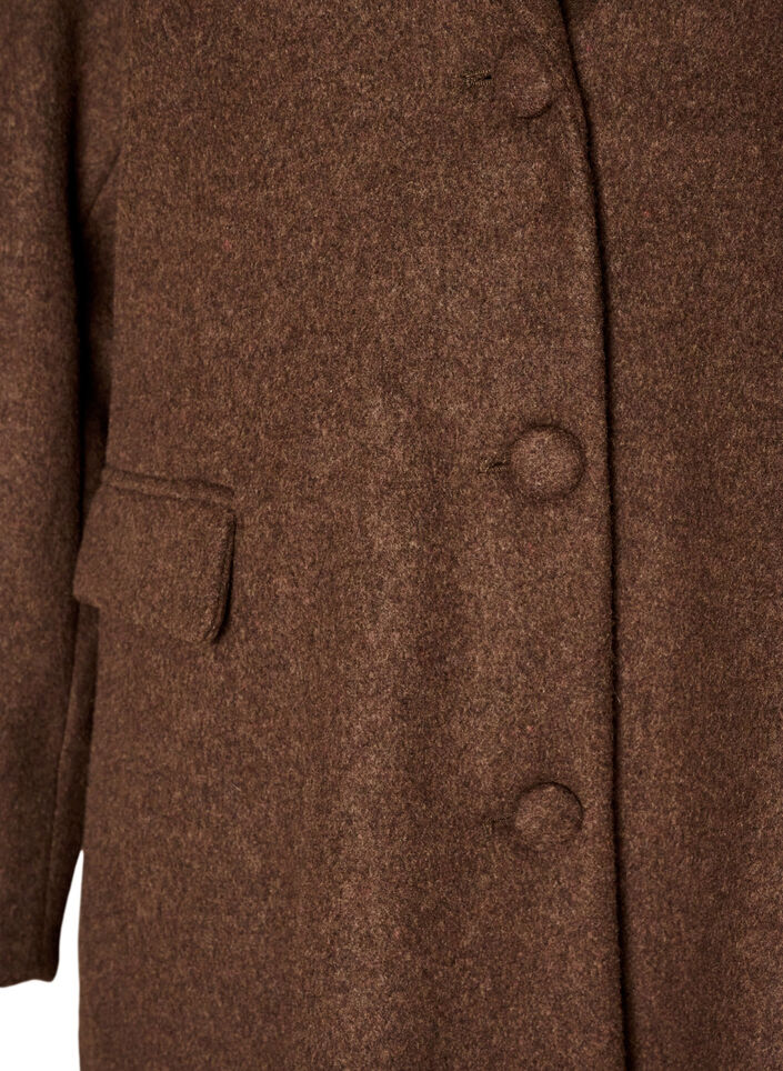 Ullblandet k&aring;pe med slag og knapper, Brun, Packshot image number 2