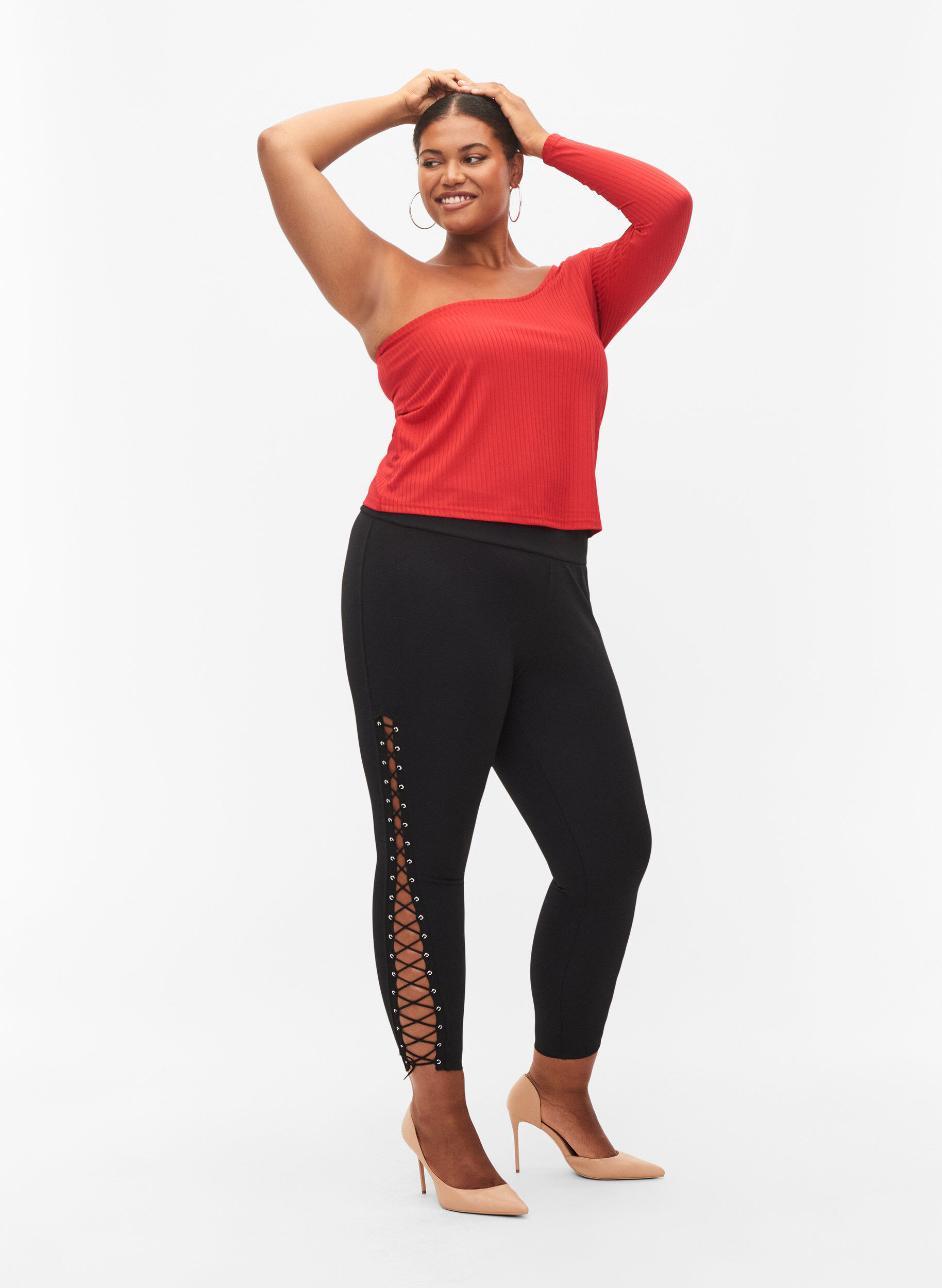 Zizzi One-shoulder bluse, Tango Red, Model image number 3