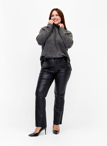 Genser med turtleneck og ribbestrikket struktur	, Dark Grey Melange, Model image number 2