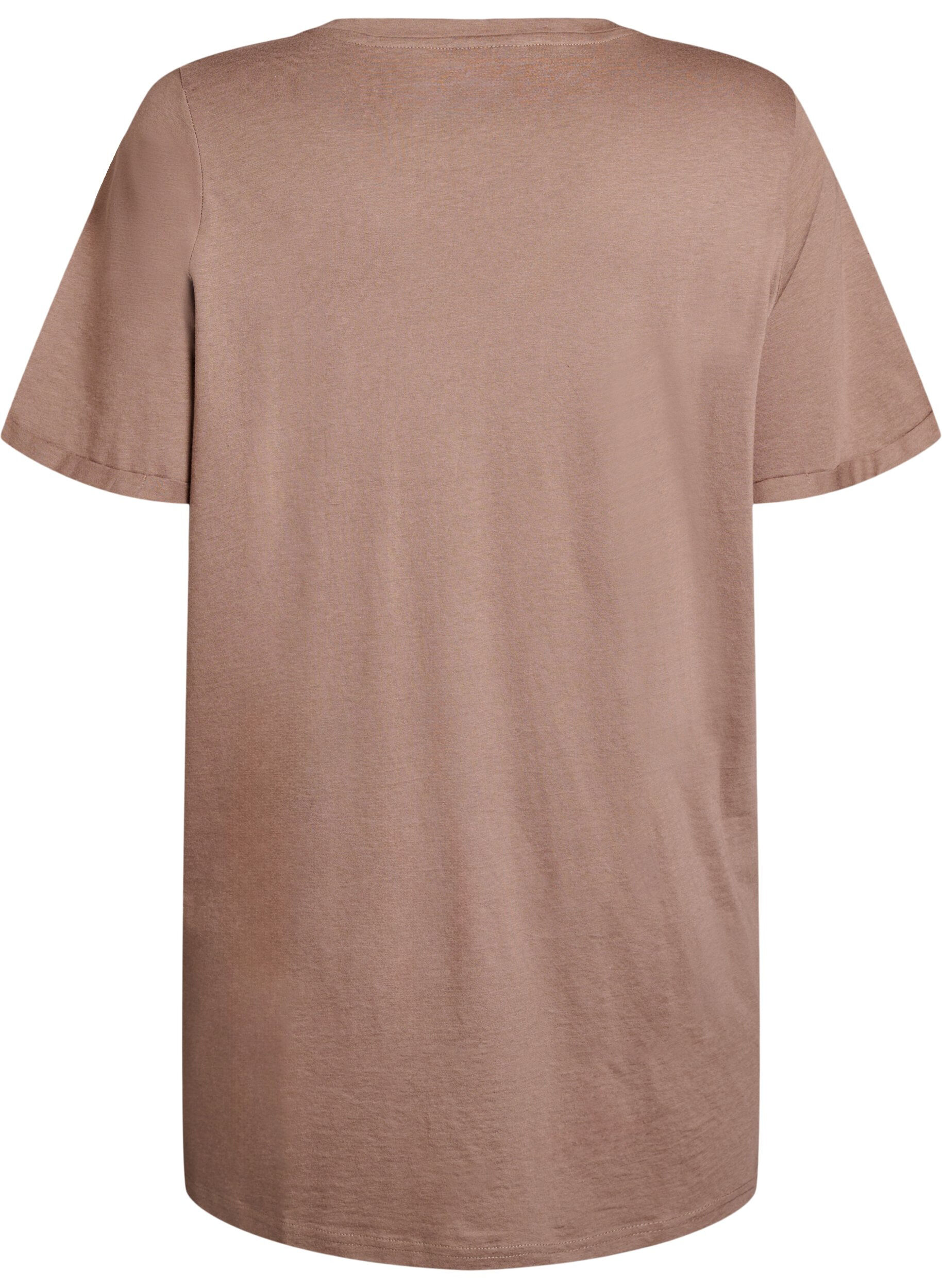Zizzi Ensfarget oversized t-skjorte med V-hals, Brun, Packshot image number 1