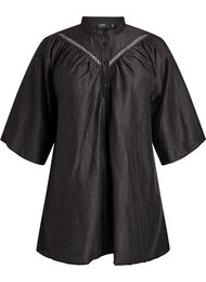 Tunika med hekledetaljer og stripet tekstur, Svart