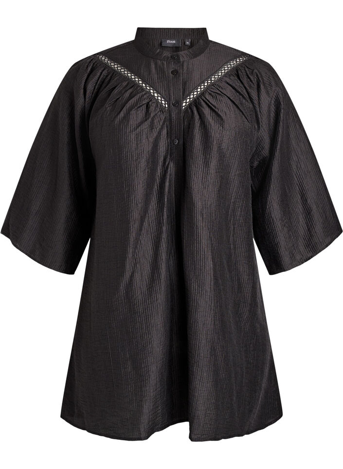 Tunika med hekledetaljer og stripet tekstur, Svart, Packshot image number 0