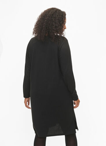 Langermet jerseykjole med knappedetaljer, Black, Model image number 1