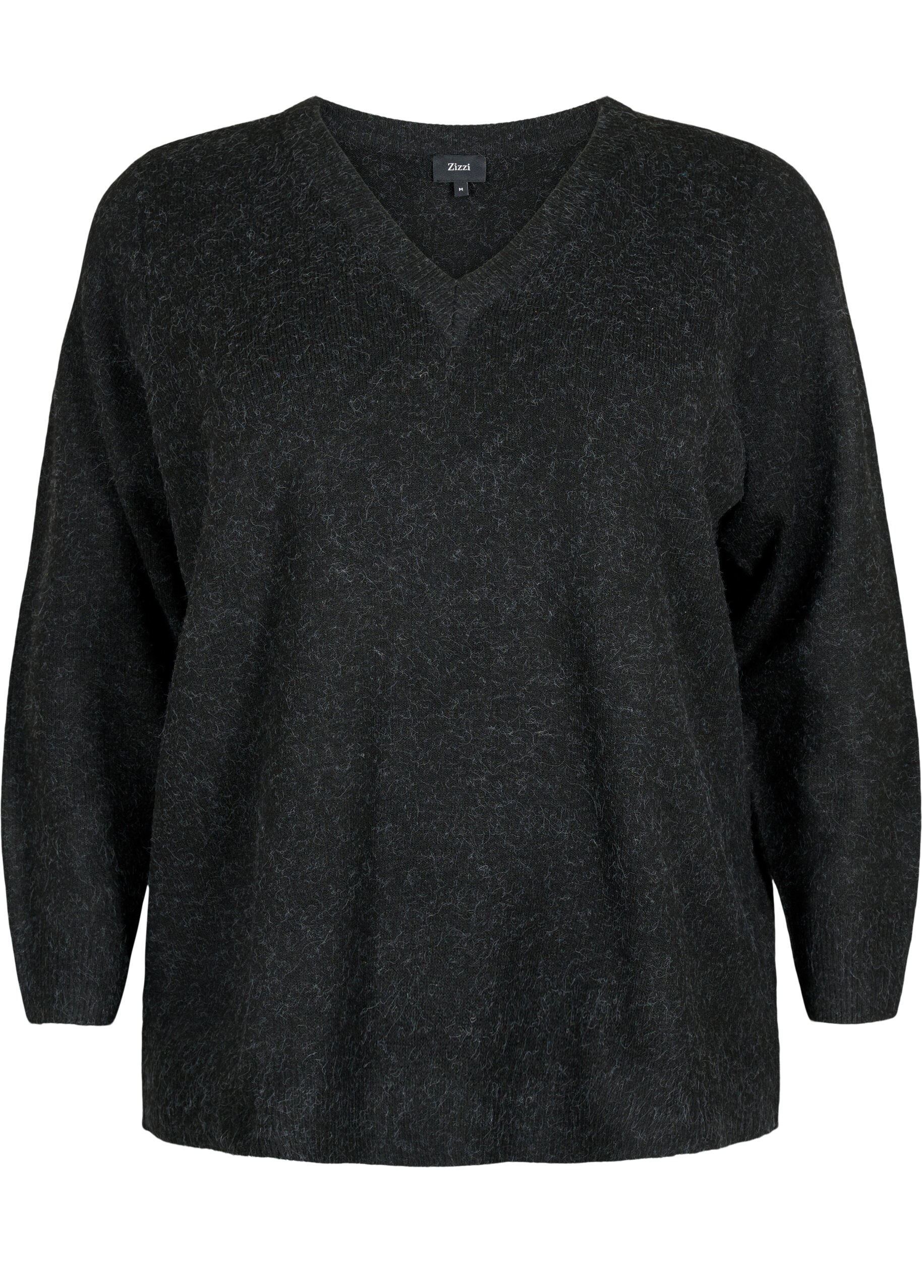 ZizziMelert genser med v-hals, Dark Grey Melange, Packshot image number 0