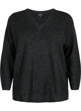 Melert genser med v-hals, Dark Grey Melange, Packshot image number 0