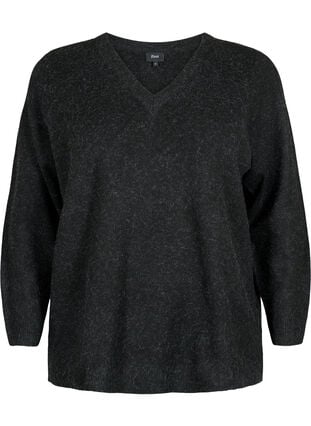 Melert genser med v-hals, Dark Grey Melange, Packshot image number 0