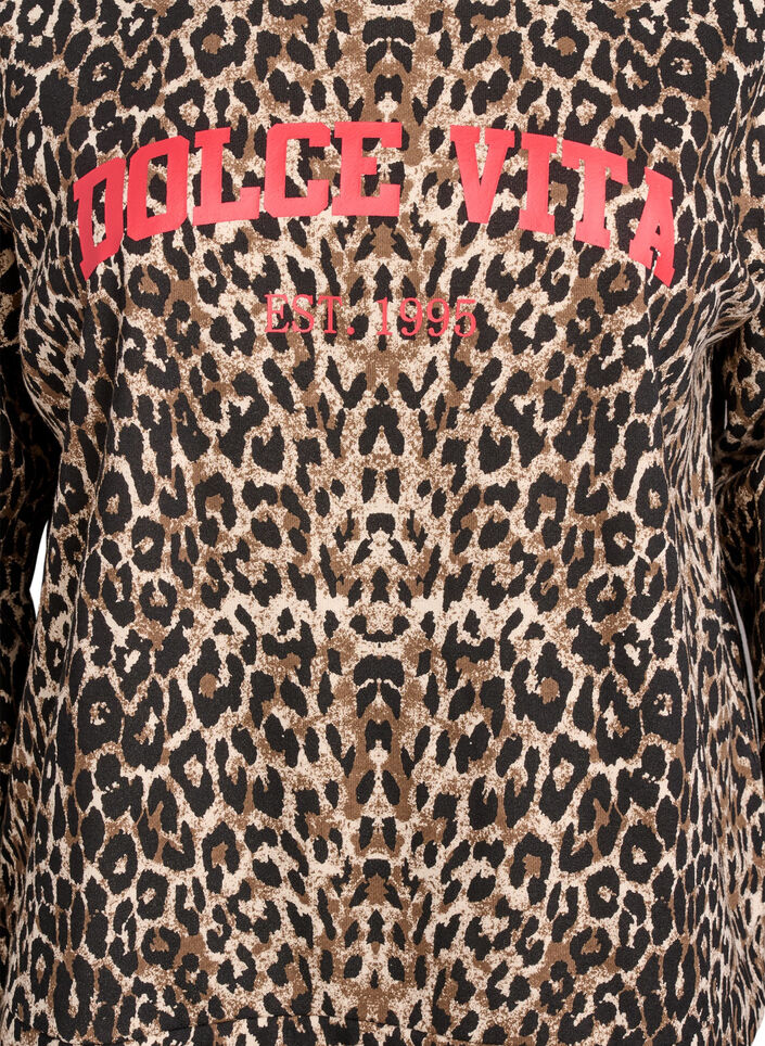 Genser med leopardmønster og statement-trykk, Brun, Packshot image number 2