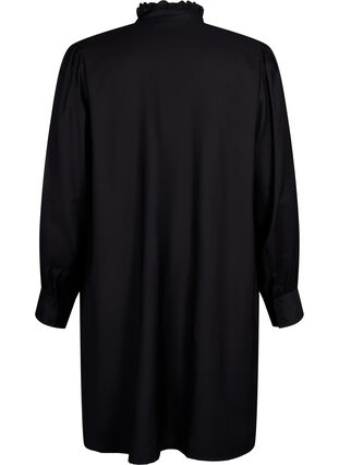 Viscose skjorte kjole med ruffles, Black, Packshot image number 1