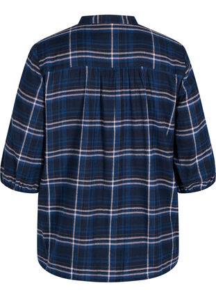 Rutete bluse med knapper og knytedetalj, Black Check Comb, Packshot image number 1