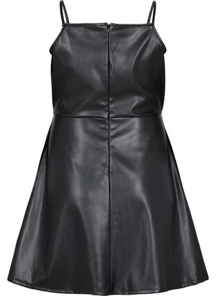 Kjole i imitert skinn med A-form, Black, Packshot image number 1