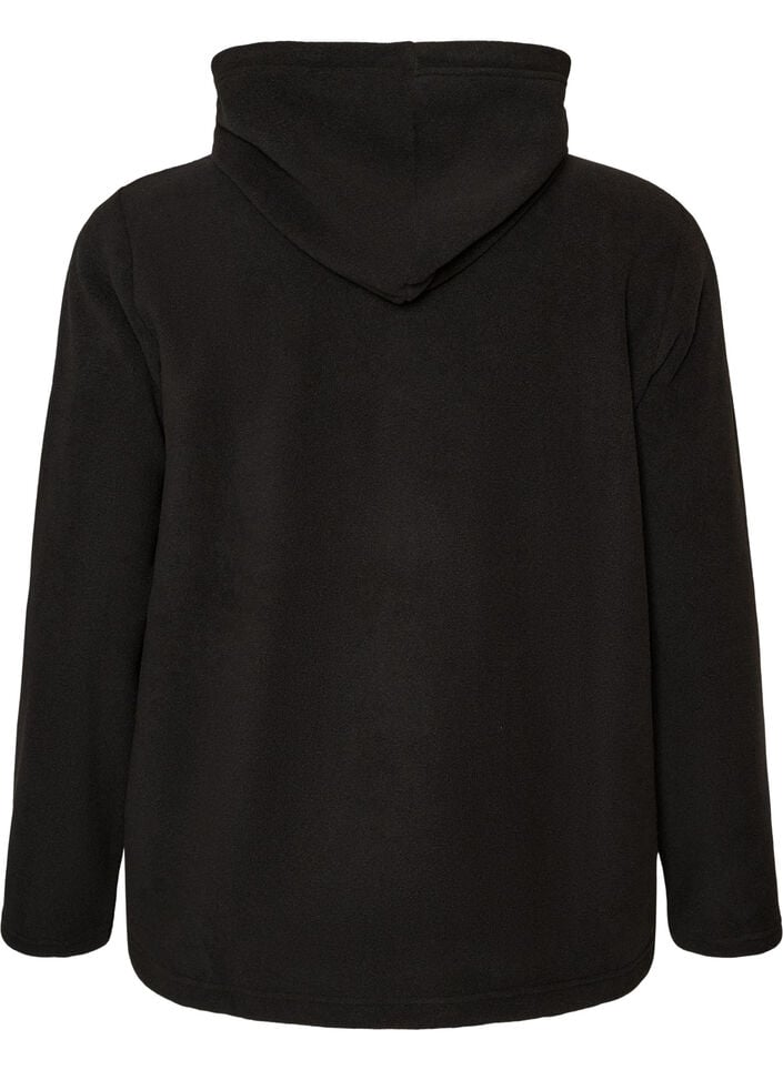 Fleece hettegenser med h&oslash;y hals og brodert tekst, Svart, Packshot image number 1