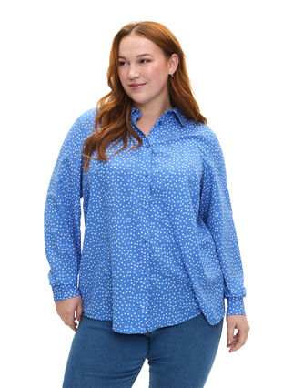Zizzi FLASH - Skjorte med prikker, Marina White Dot, Model image number 0