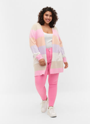 Lang stripete strikket cardigan, Orchid Petal Mel.Com, Model image number 2