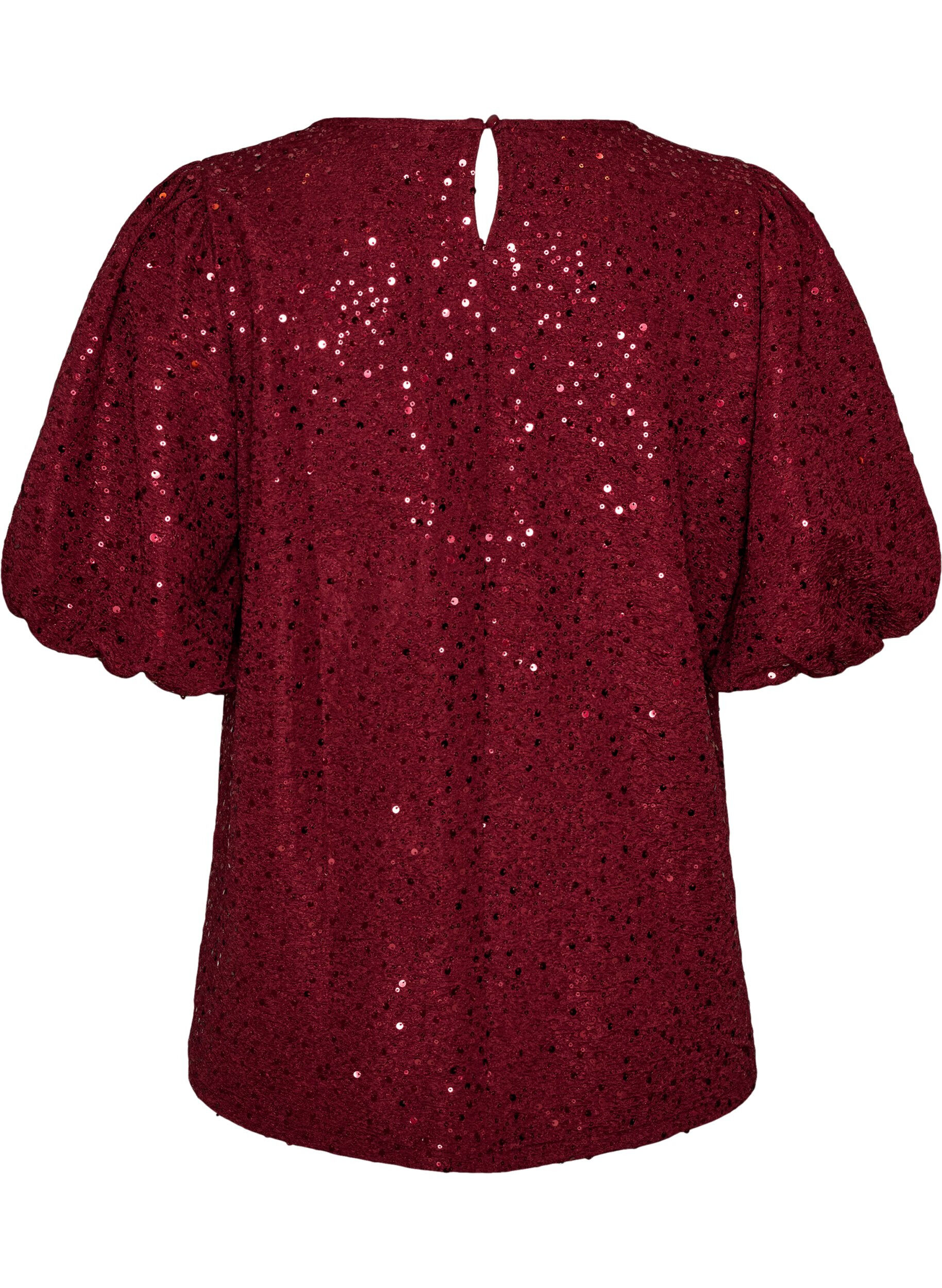 ZizziPaljettbluse med ballongermer, R&oslash;d, Packshot image number 1