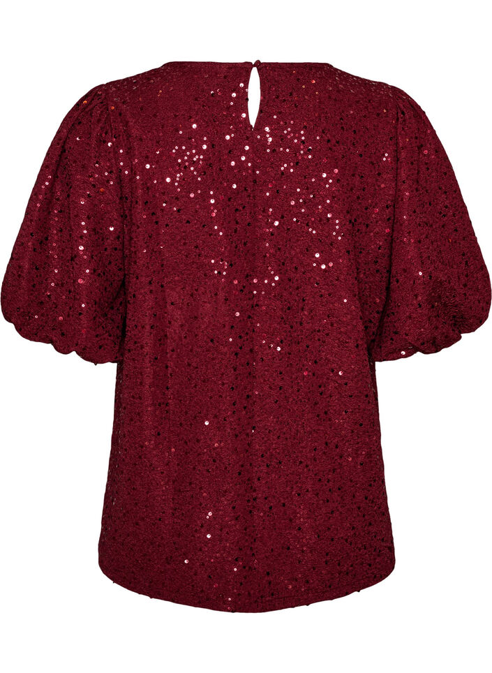 Paljettbluse med ballongermer, R&oslash;d, Packshot image number 1