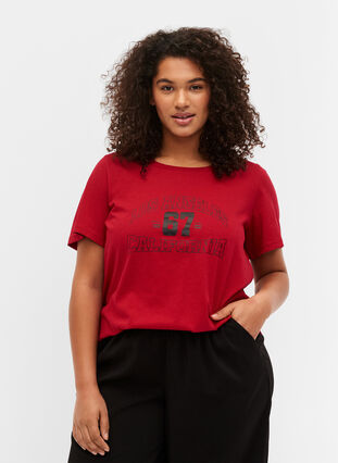 T-skjorte i bomull med trykk foran, Tango Red LOS , Model image number 0