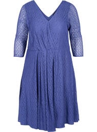 Blondekjole med V-hals og 3/4-ermer, Deep Cobalt