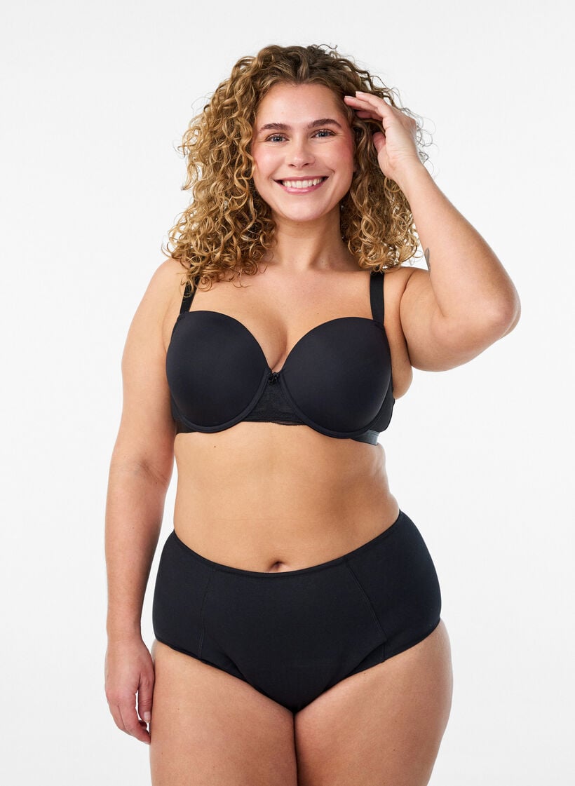 H&oslash;ytaljede menstruasjonstruser i bomull for natten, Svart, Model