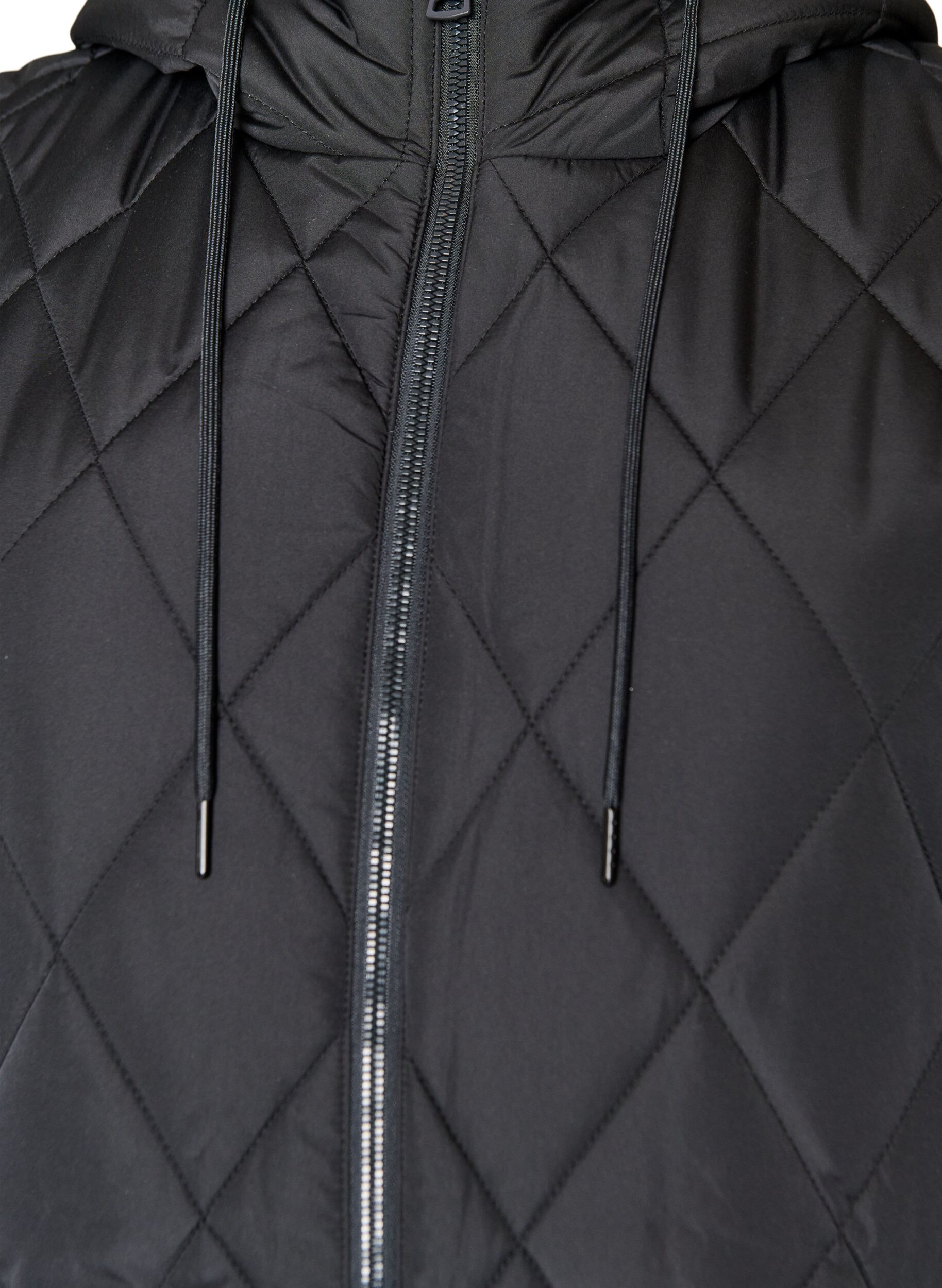 ZizziMellomlang quiltet vest med hette, Svart, Packshot image number 2