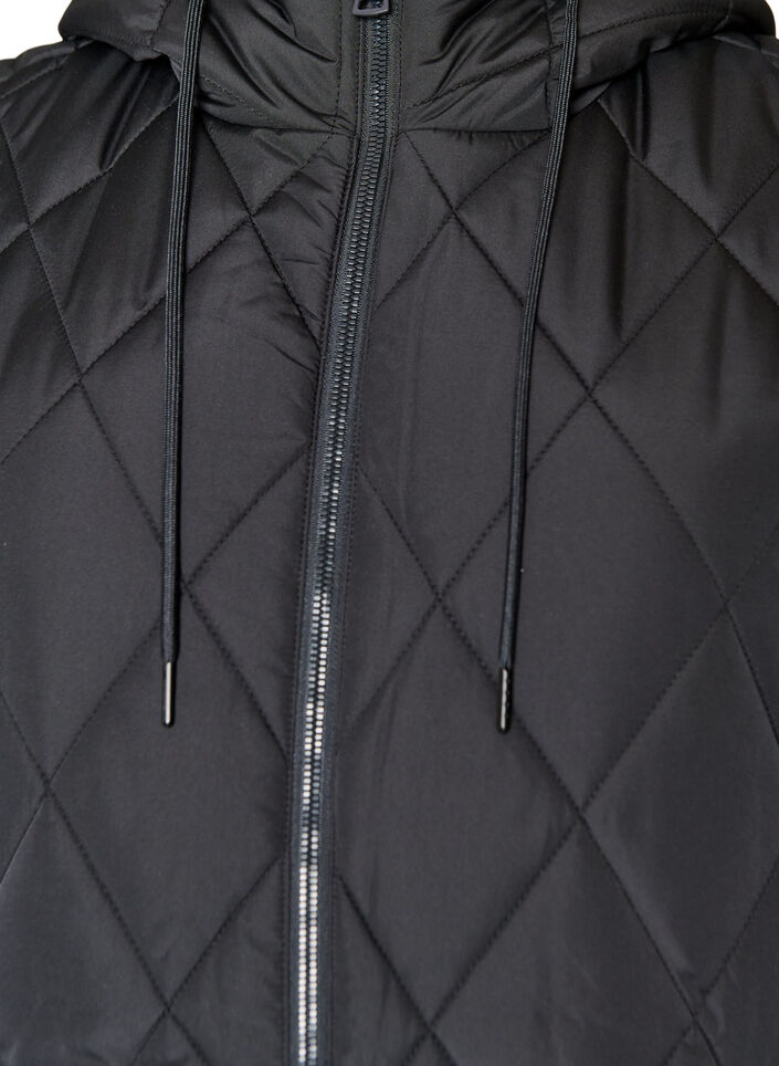 Mellomlang quiltet vest med hette, Svart, Packshot image number 2